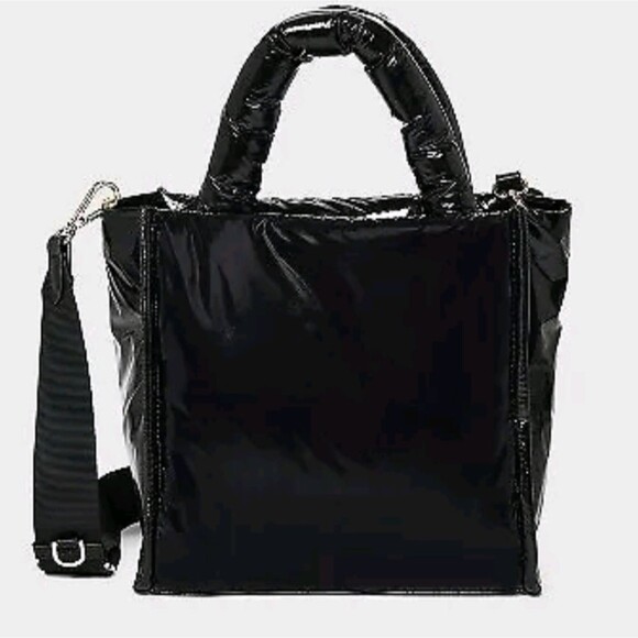 A New Day Black Patent Leather Puffer Midi Boxy Tote Crossbody Handbag -NWT - Picture 2 of 6